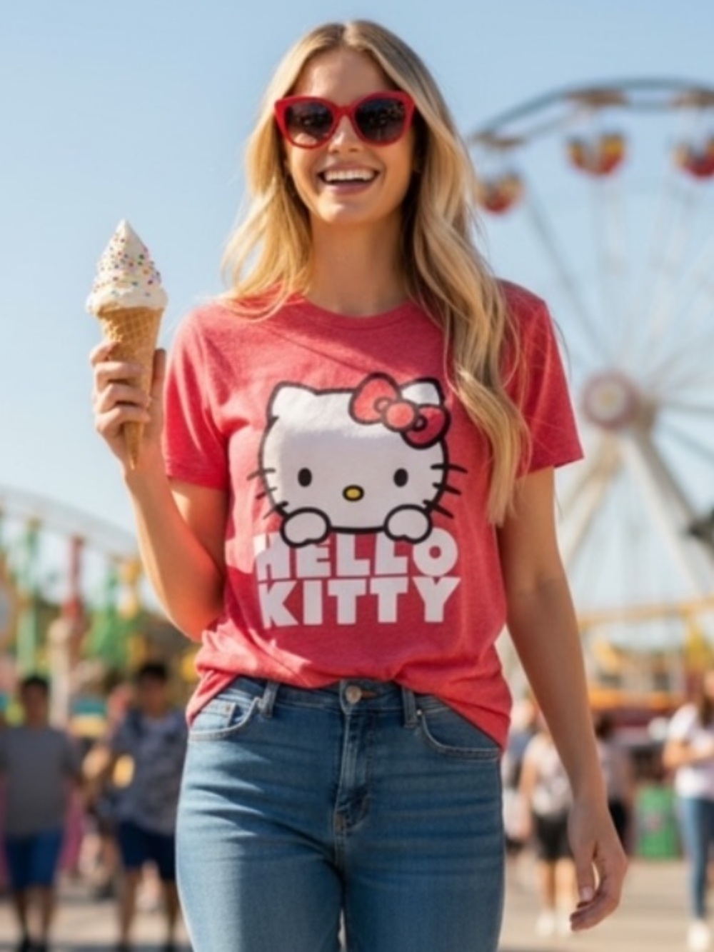 Hello Kitty Red and White Graphic Short Sleeve Tee Size XL NWT